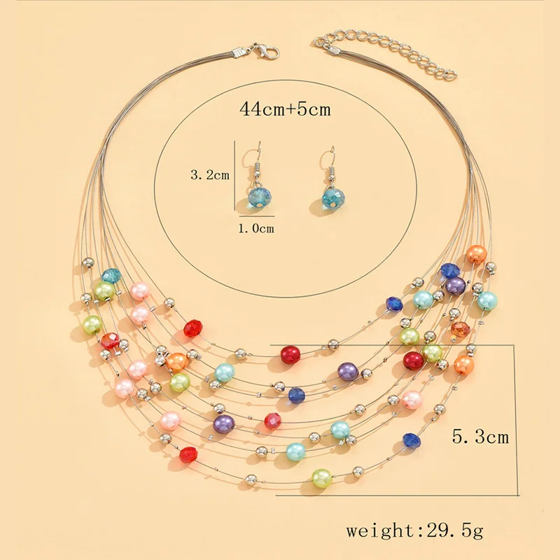 Bohemia Multilayer Colored Beads Choker Necklace For Women Fashion Pearl Chain Jewelry Sets Girl Accessories Free Shipping New