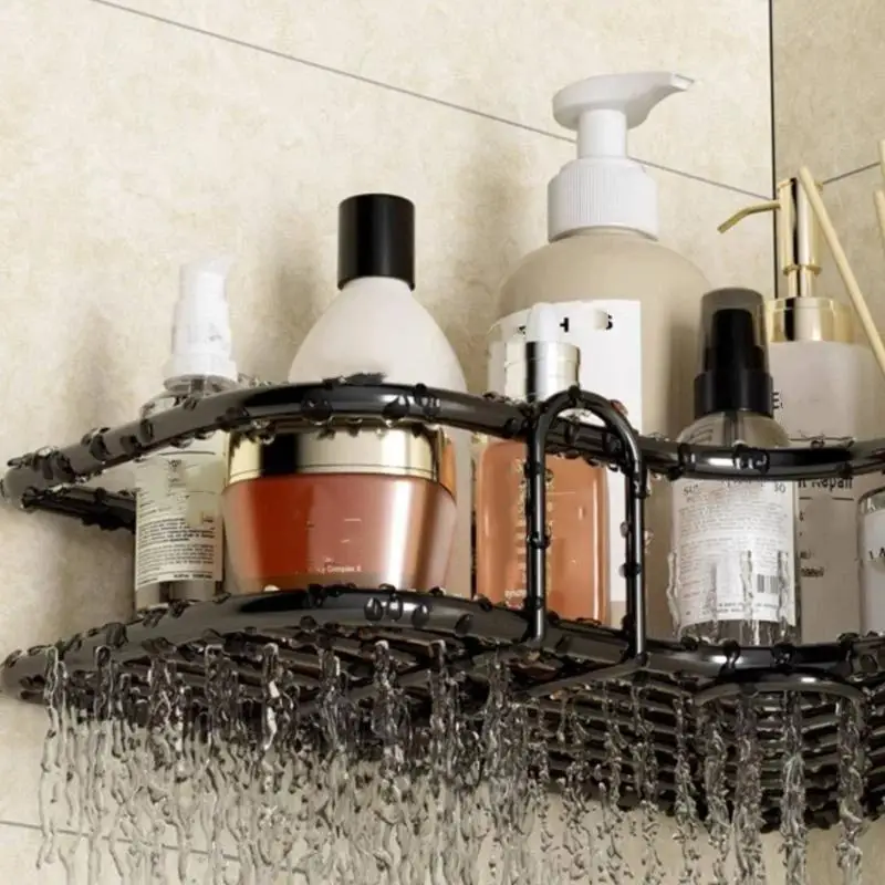 Black Metal No Drilling Adhesive Corner Shelf Rust Proof Large Capacity Bathroom Shower Kitchen Storage〔White〕
