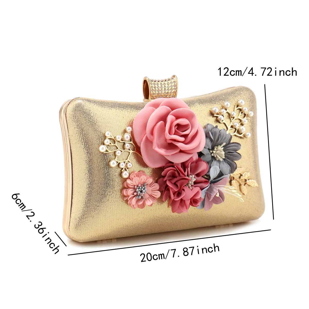 Flower Women Evening Bags Glitter Handbags Pearl Clutch Diamonds Metal Golden Purse Gift Best Girl Purse