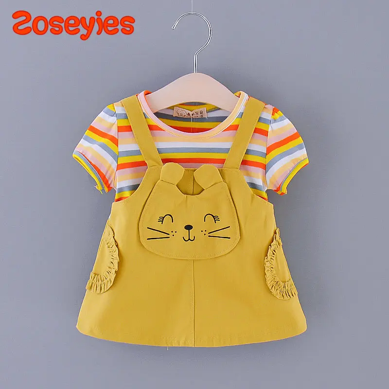 New Summer Children'S Dress Striped Dress Lovely Strapless Dress Rainbow Color With Short Sleeve Princess Dress