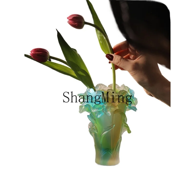 

ZYY Home Furnishing Premium Glazed Light Luxury Vase Glass Flower Art Ornament