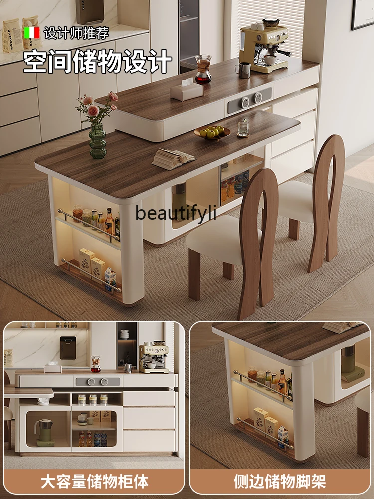 Rotating island table integrated household walnut retro retractable open kitchen rock slab guide table