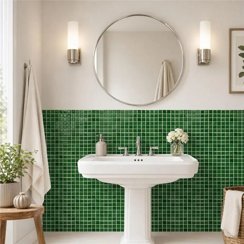 AB47-Vinyl Wall Tile Stickers 6X6 Inch Luxury Emerald Green 3D Mosaic Peel And Stick Backsplash Tiles 24-Pack