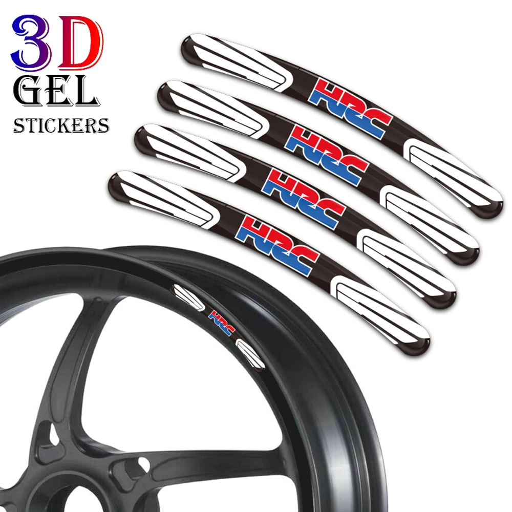 8PCS 3D Gel Reflective Motorcycle Wheel Hub Rim Strip Decal For Honda HRC CBR600F4i 600F2 600F4 125R JC34 CBR400RR 900RR