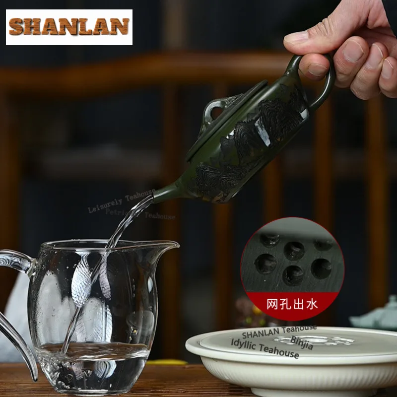 190ml High-end Yixing Purple Clay Teapots Handmade Flat Pot Raw Ore Green Mud Kettle With Infuser Chinese Zisha Tea Set Gift