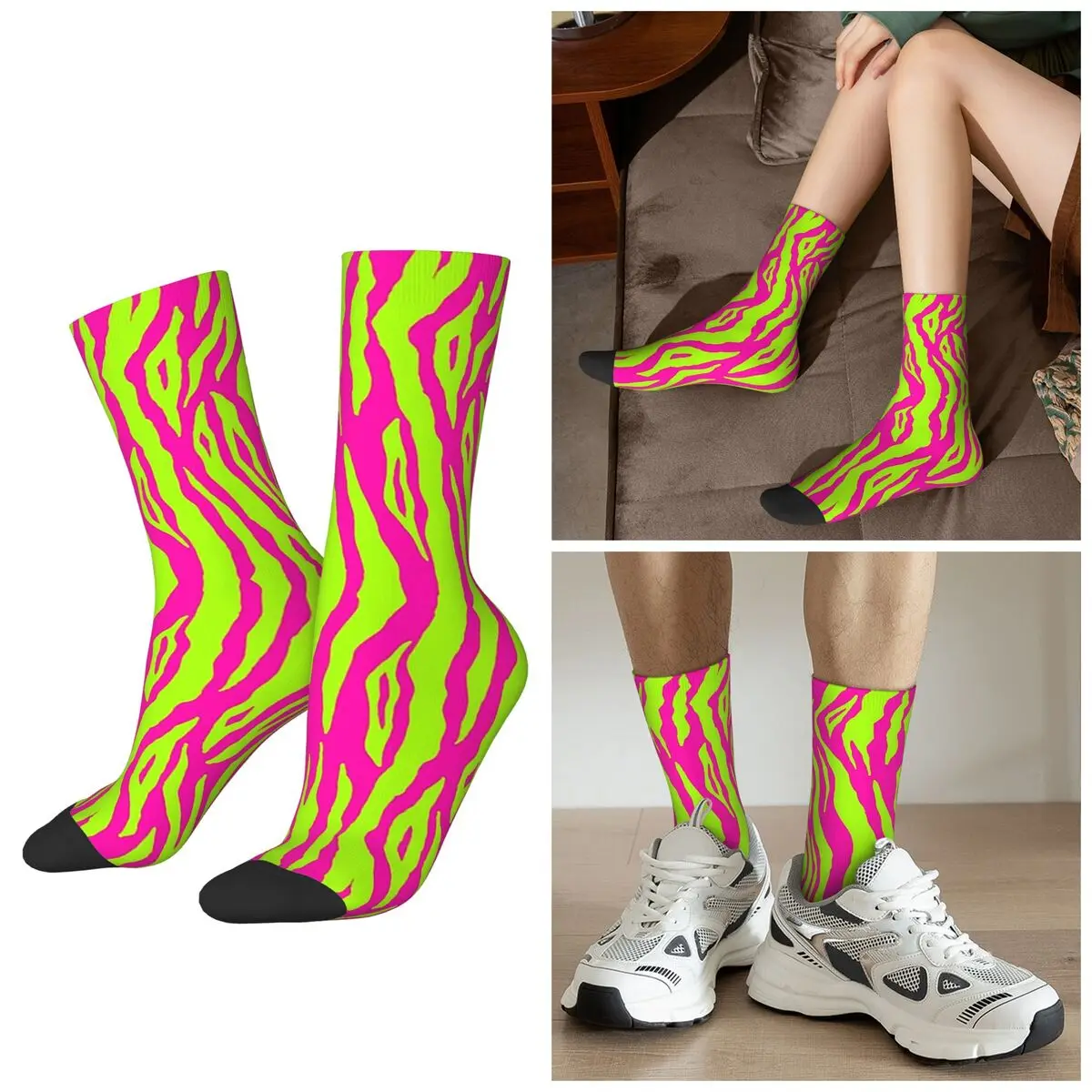 

Всесезонные неоновые носки с принтом зебры, носки в стиле Харадзюку, чулки высокого качества для мужчин и женщин, подарки