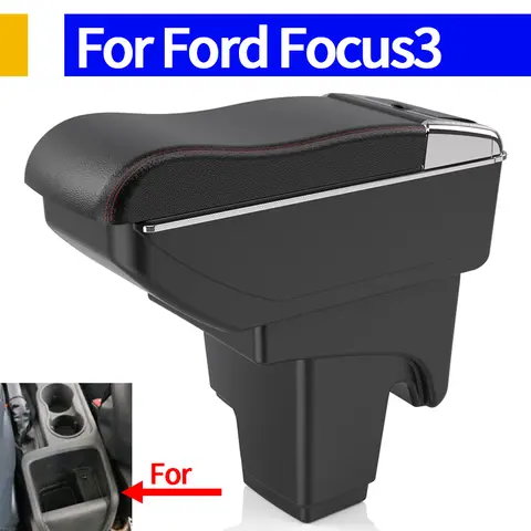 Para modificación de consola central de coche Ford Focus 3 Mk3, reposabrazos elevado, accesorio de almacenamiento de doble capa para coche negro