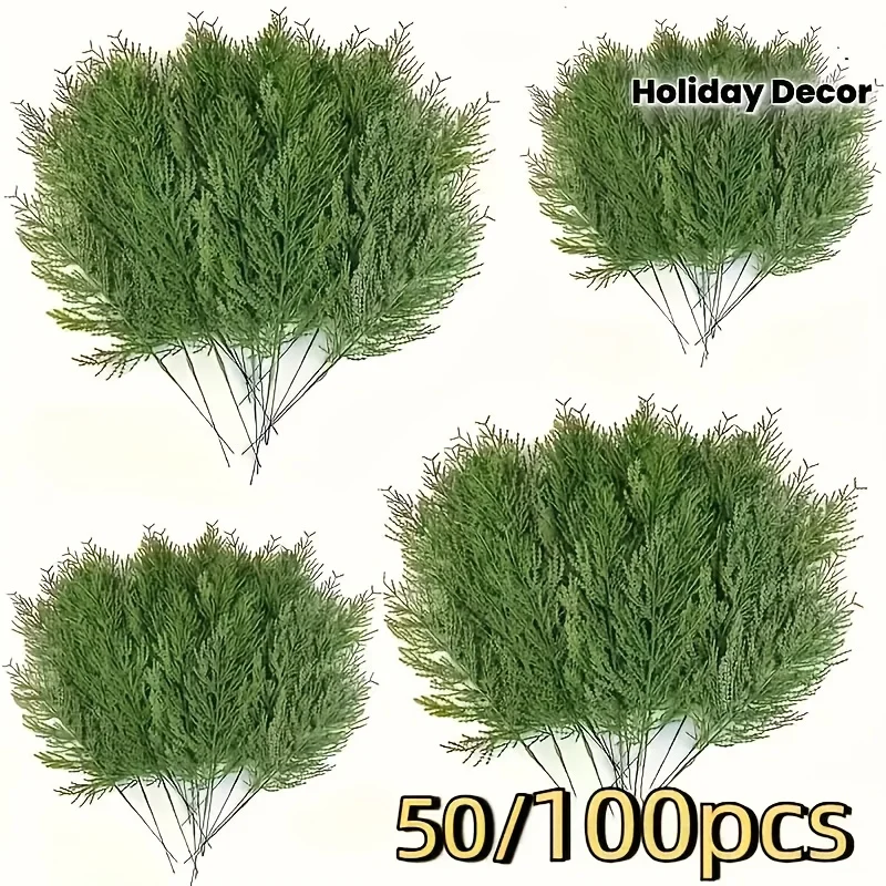50/ 100 peças ramos de pinho artificial Norfolk- hastes de vegetação falsa realista de 13,4 polegadas para grinaldas, guirlandas e decoração de férias DIY