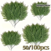 50/ 100pcs Artificial Norfolk Pine Branches- 13.4inch Realistic Faux Greenery Stems for DIY Wreaths, Garlands, and Holiday Decor