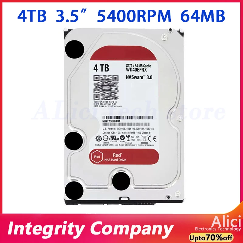 Original VVD40EFRX 4TB Red NAS Hard Disk Drive 3.5'' 4TB Internal Hard Drive 5400RPM SATA 6Gb/s 64MB Cache For Desktop