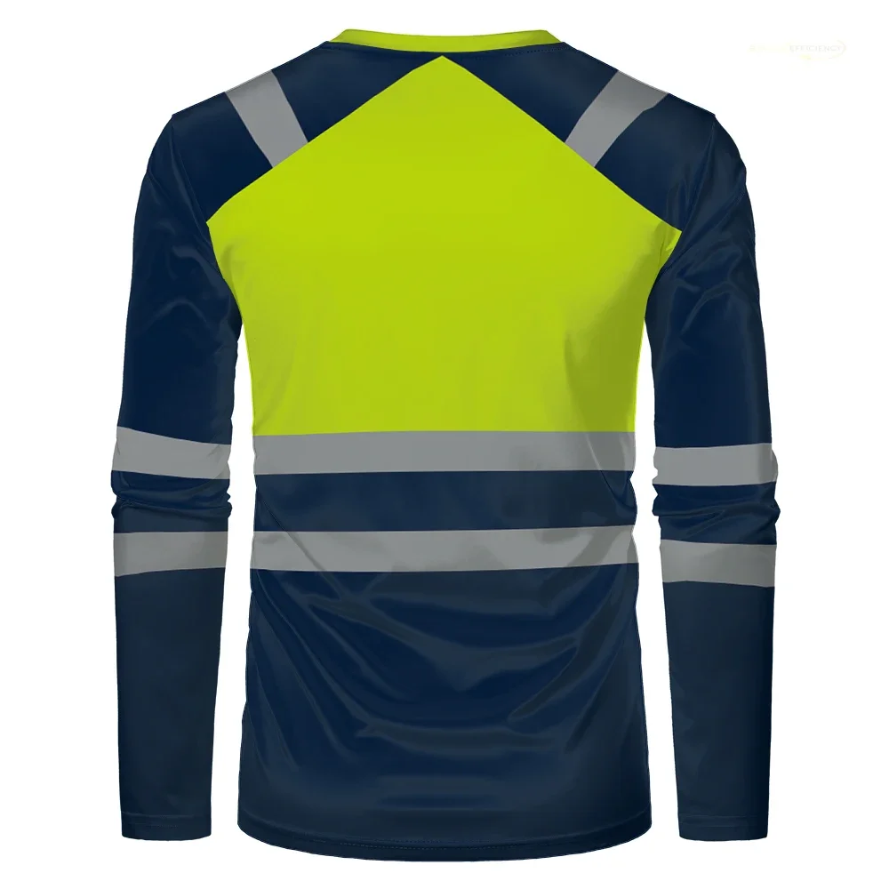 3D Print Men Color Block Long Sleeve Tee Fluorescent Yellow Navy Splicing Crewneck Shirts Casual Outdoor Workout Athletic Tops