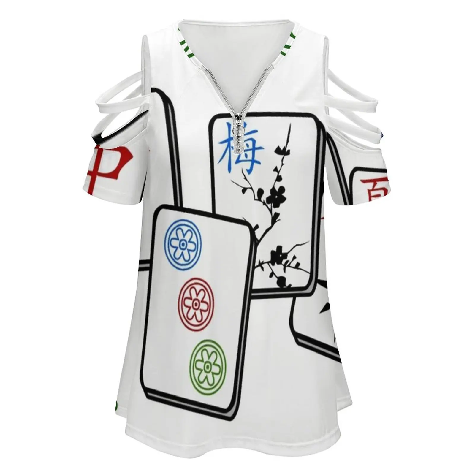 Mahjong Mah Jongg Game Is My Therapy Set , Gifts , Tiles , Women'S T-Shirt New Fashion Printed Zipper V-Neck Short Sleeve T