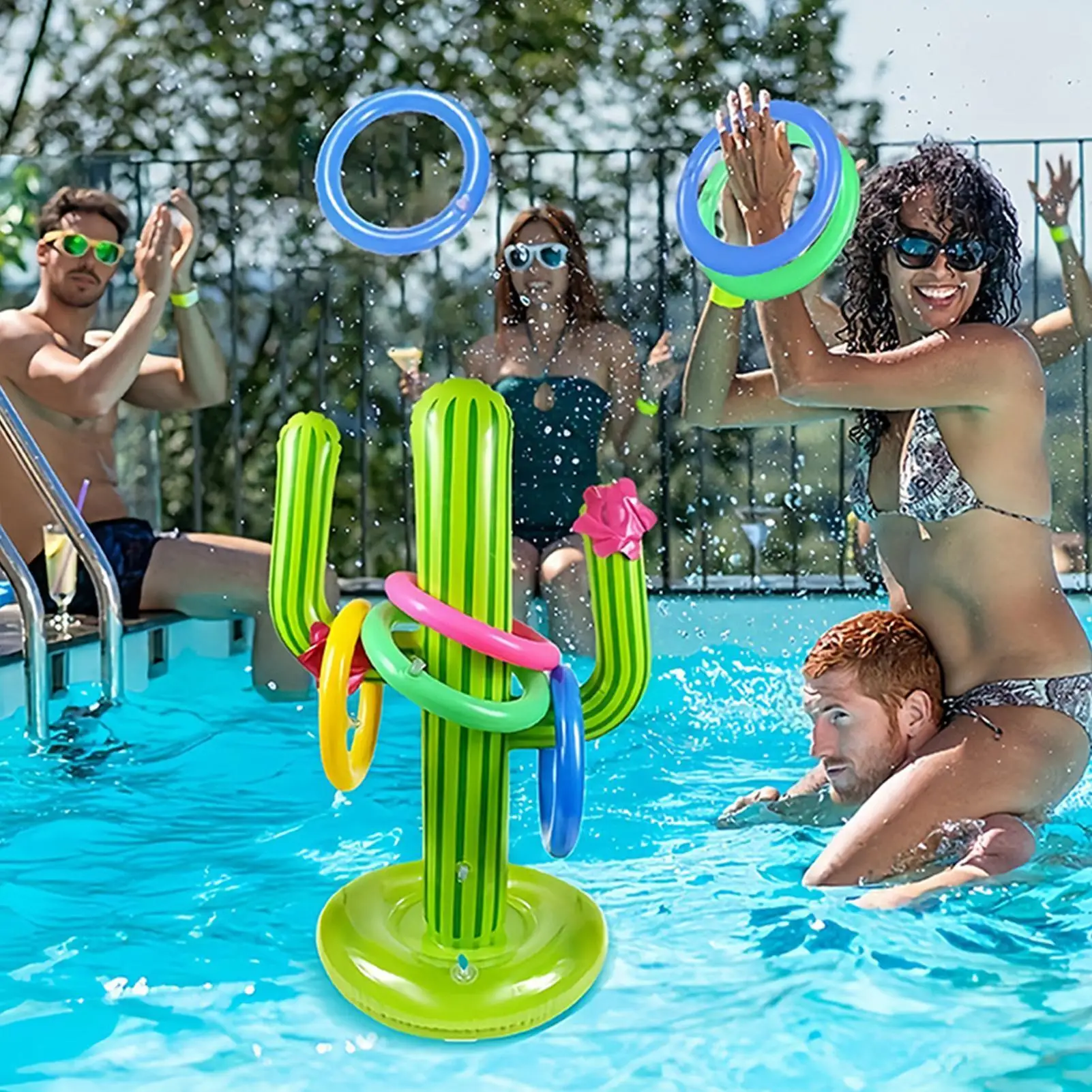 Pool Ring Throw Game Inflatable Multi-Player Group Ring Throw Game For Swimming Pool For Backyard Beach Lawn Park Playground