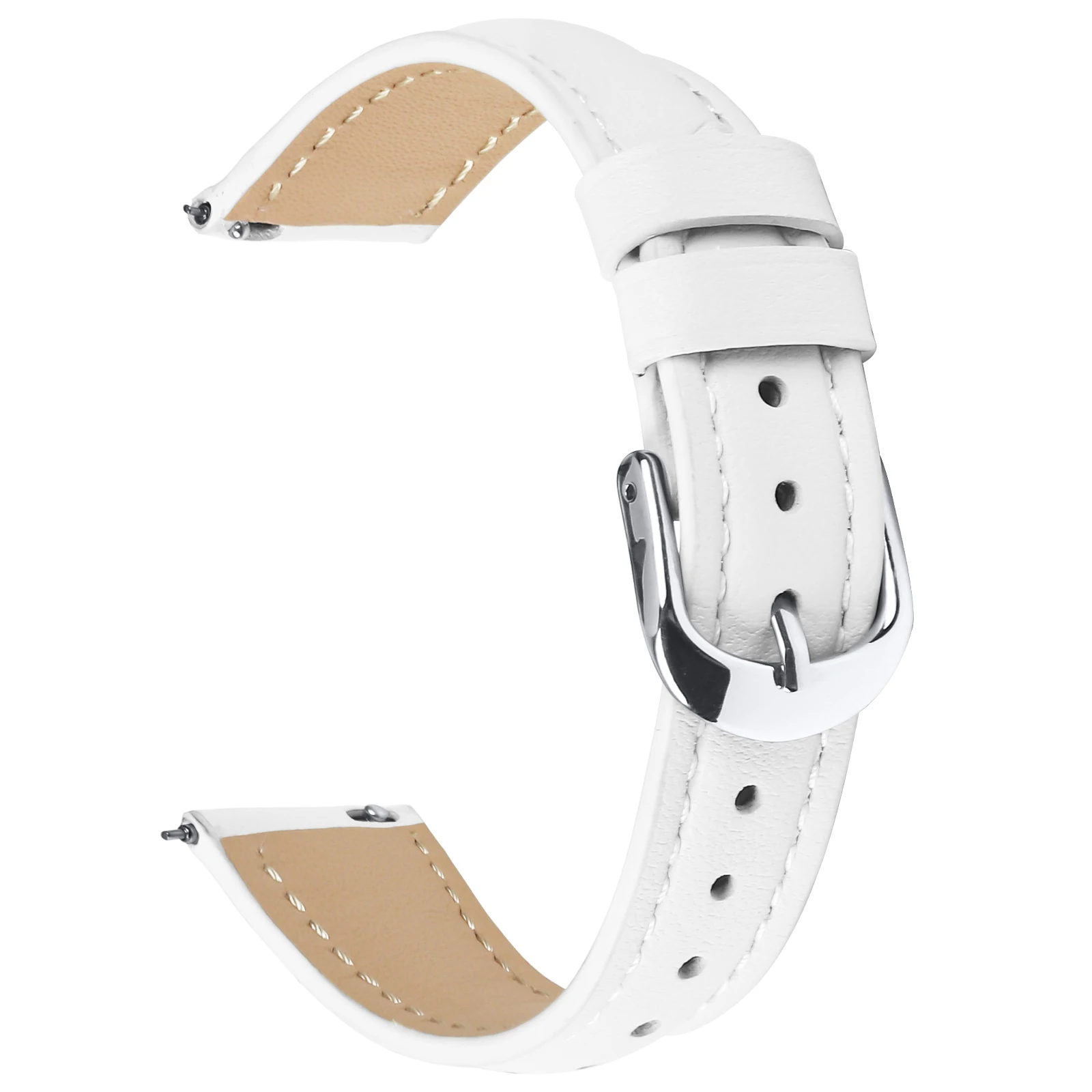 

For Huawei Watch GT 4 41mm Watch Band Silver Buckle Slim Leather Strap - White