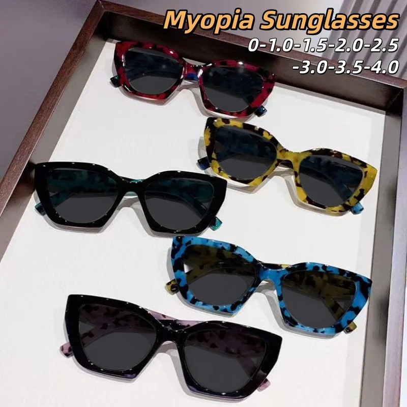 

Vintage Leopard Print Fashionable and Stylish Myopia Sunglasses Woman Luxury Personalized Large Frames Sun Protection 0 To -4.0
