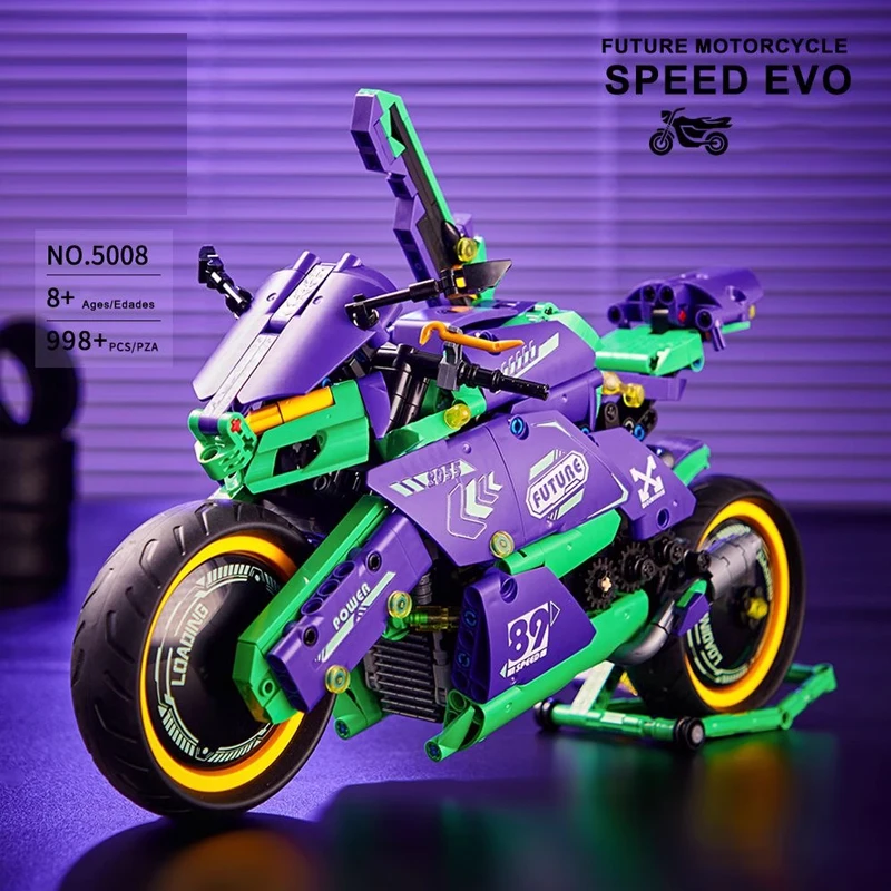 998PCS Technical Expert EVO Motorcycle Racing Car Model Building Block Set City Speed Racing Modular Brick Toys Gifts For Kids