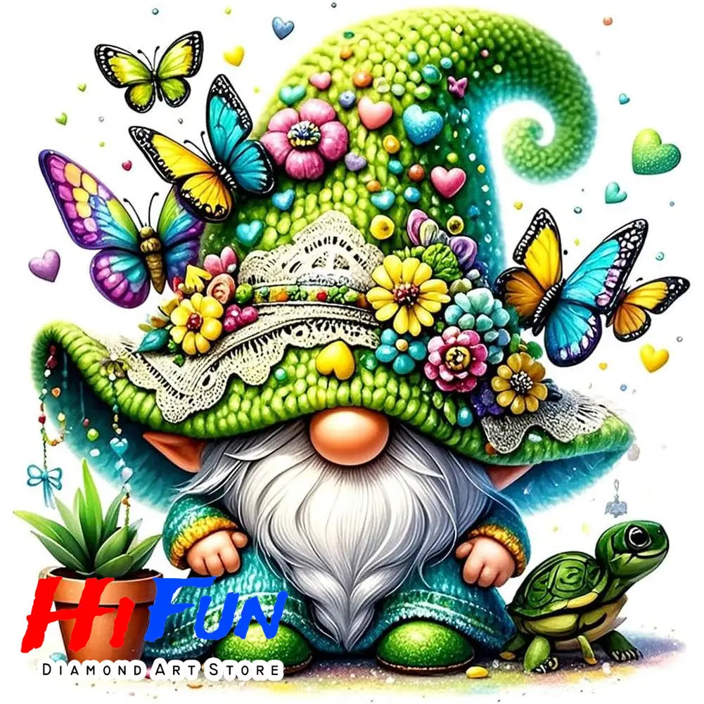 

5D DIY Diamond Painting Kit Watercolor Gnome Butterfly and Turtle Diamond Mosaic Full Round Drill Embroidery Handmade Wall Decor