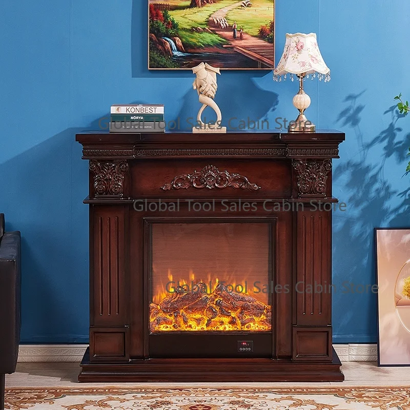 

European Medieval Retro Brown Wood Fireplace Cabinet French Carved Decorative Heating Rack Modern Popular Home Furniture