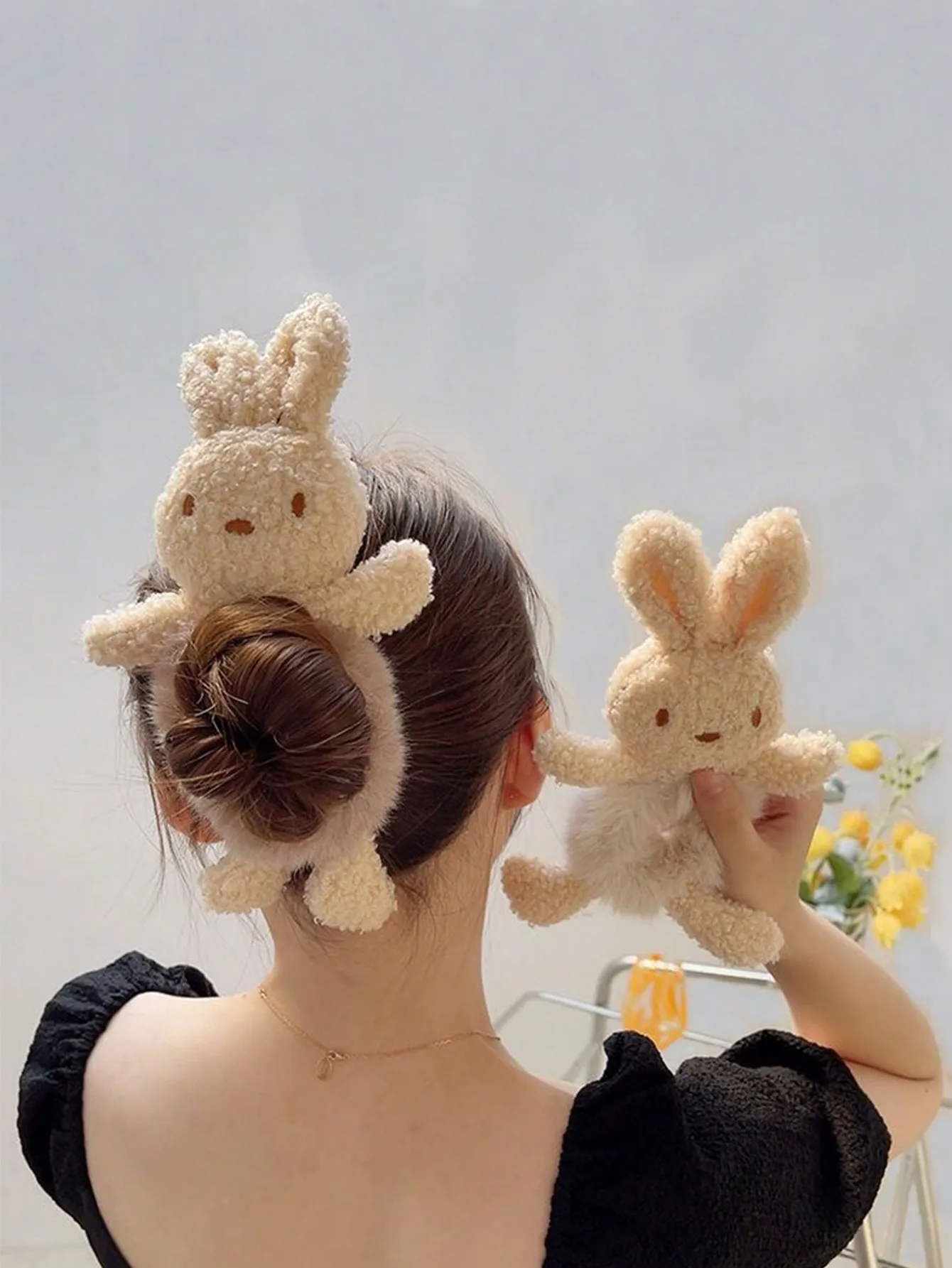 1pc Hug Bear Head, Rope, Female Cute Bear, Tie Bear Hair, Elastic Rope, Plush Hair Hoop