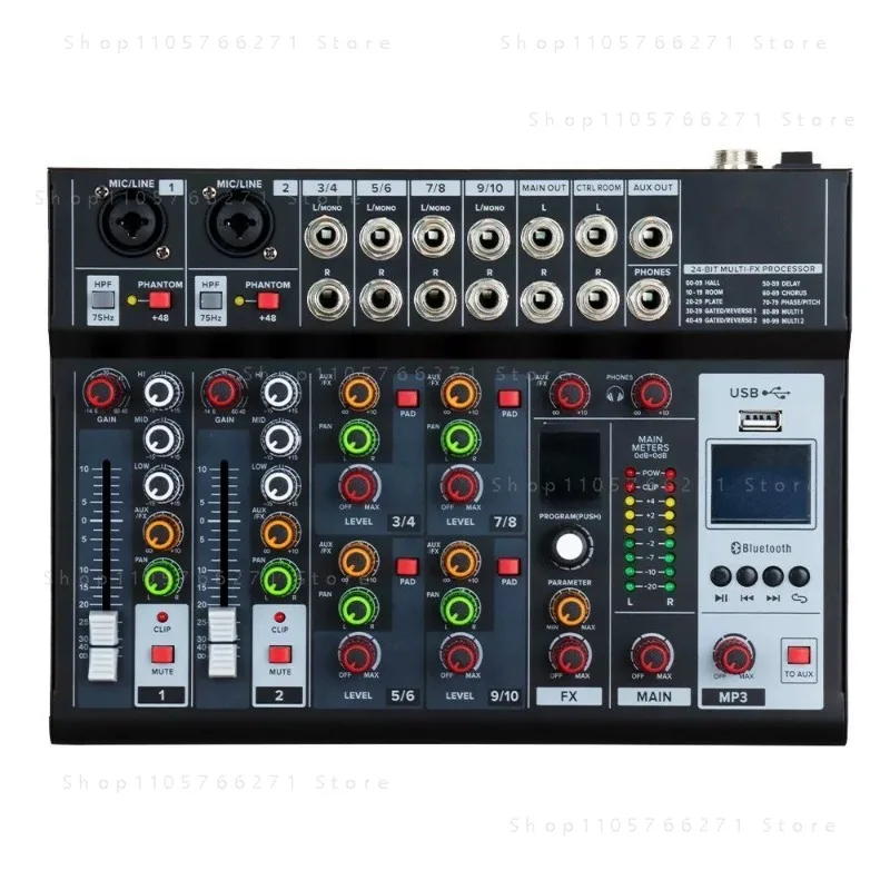 Professional Audio Mixer with Built-in Sound Card Bluetooth USB for Performances Home Karaoke 6-Channel Mixer