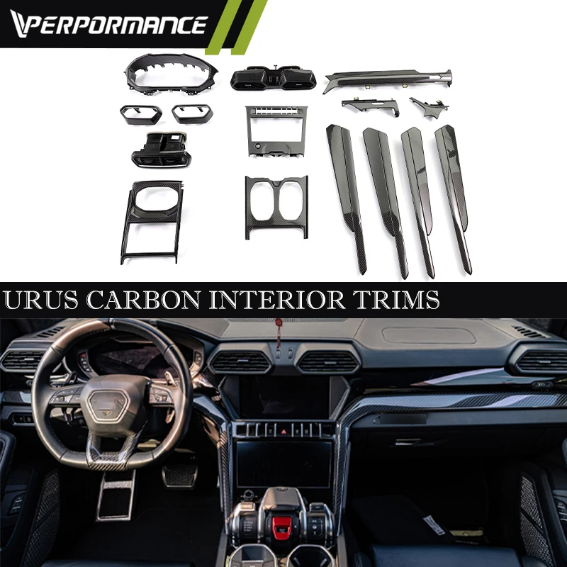 For2023 Luxury Lamborghin Urus Carbon Fiber Interior Trims Protection Center Control Air Vent Cover Cup Holder Frame Replacement