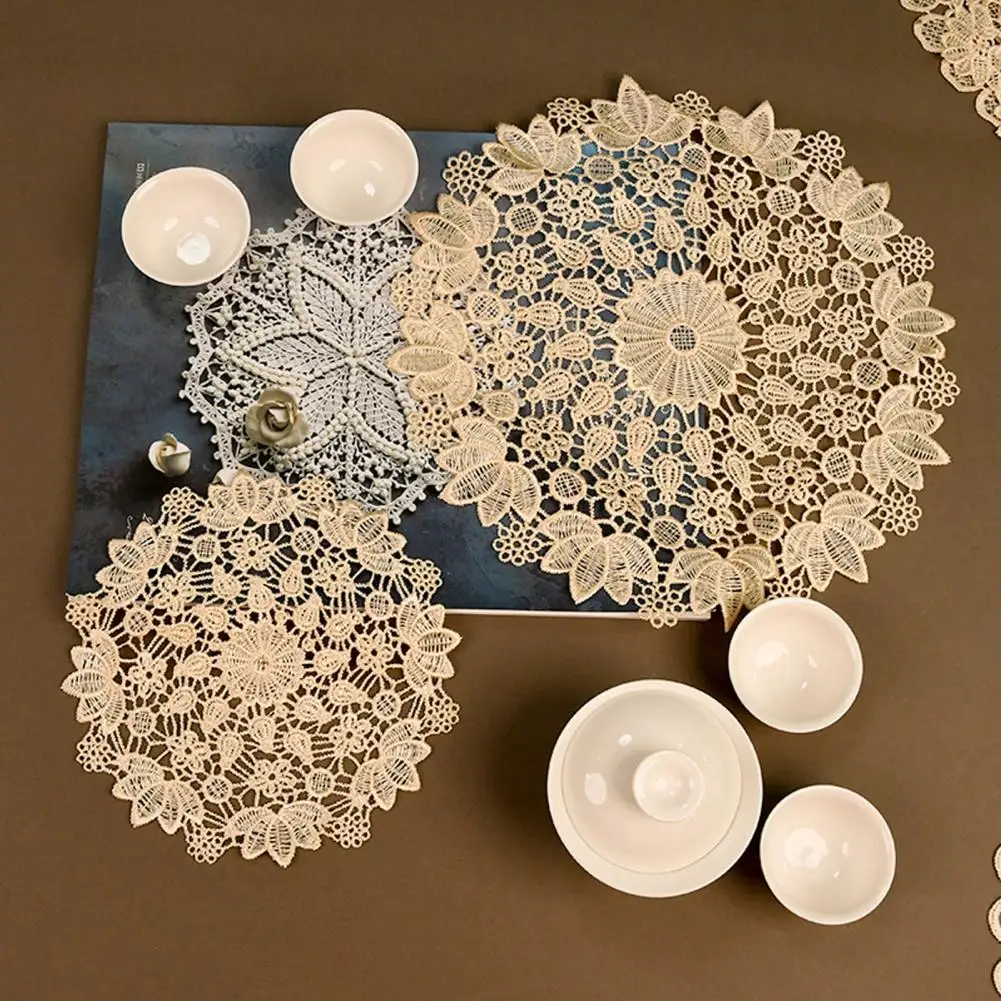Decorative Lace Doilies for Home Furnishings Round Floral Lace Doily Set Embroidered Coaster Place Mats for Teapot for Table