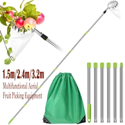 3.2M Fruit Picker Tool Metal Gardening Orchard Picking Tool with Storage Bag Fruit Catcher for Cherry Berry Orange Lemon Pear