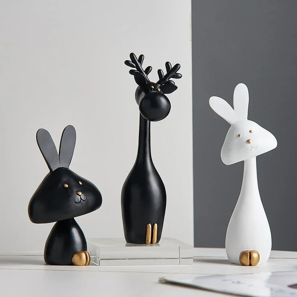 Creative Animal Rabbit Figurines Resin Statue Table Home Decoration Miniatures Living Room Desk Accessories Ideas Art Ornament