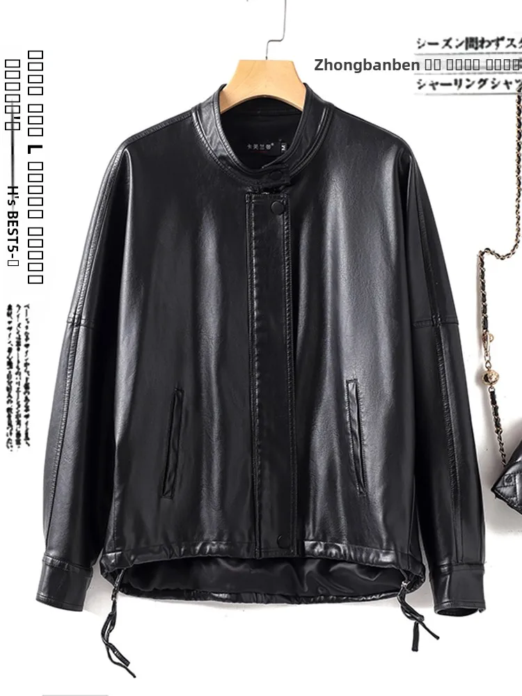 本革ジャケット レディース カジュアル ブラック ルーズジッパーデザイン シープスキンコート 20代と30代の若い女性向け