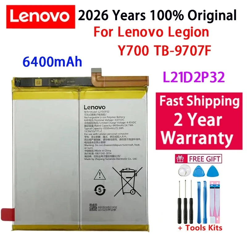 

2026 Years Original Battery 6400mAh L21D2P32 Battery For Lenovo Legion Y700 TB-9707F Tablet Batteries +Free Tools