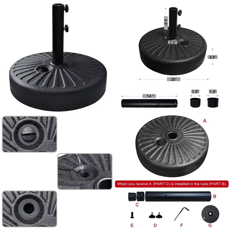 Modern Heavy Duty Outdoor Umbrella Stand Water Fillable Base for Garden Patio Market