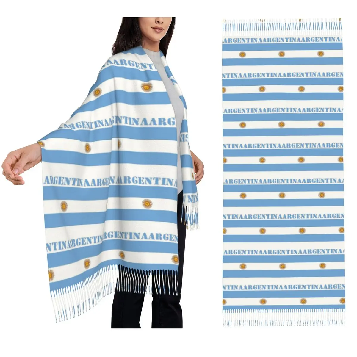 

Argentina Flag Scarf Tassel Scarves Women Soft Warm Shawls and Wraps Large Fall Winter Shawl Wrap