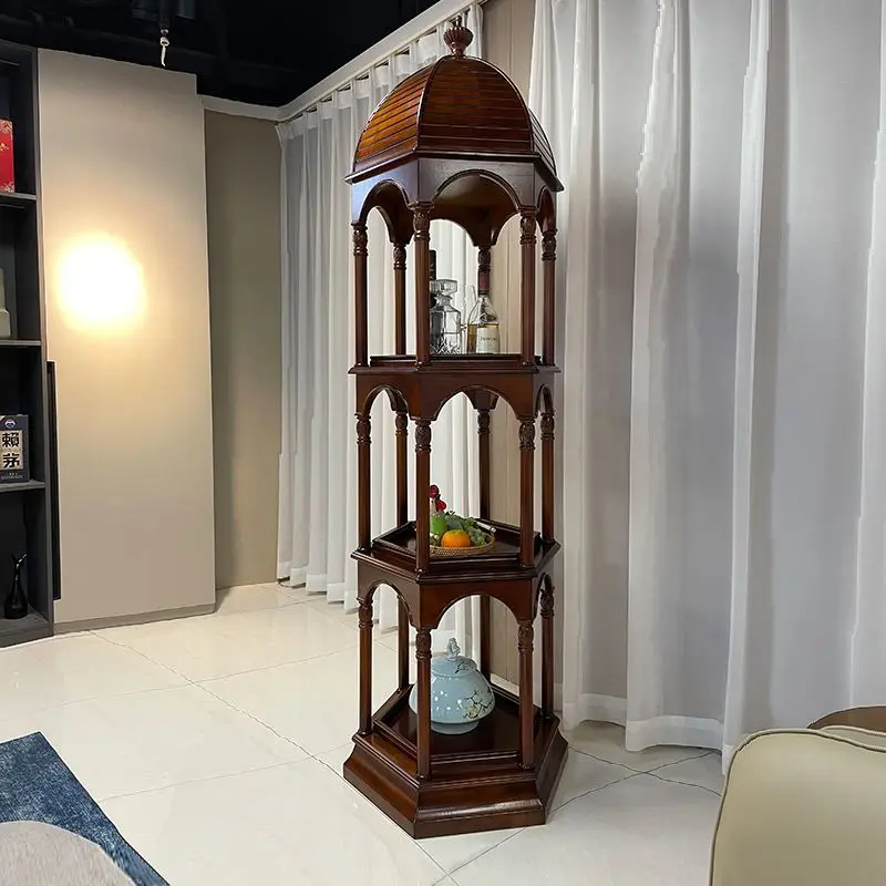 

Birdcage corner cabinet Solid wood European style living room Round display locker