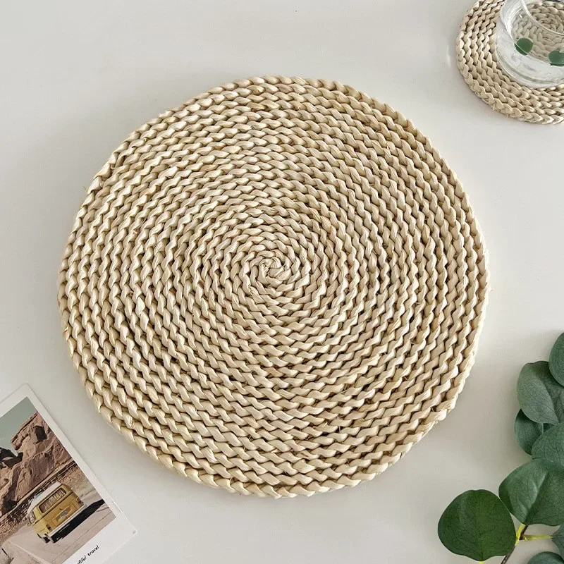 Round Natural Rattan Cup Mat, Hot Pad,  Insulation Placemats, Table Padding, Kitchen Decoration Accessories