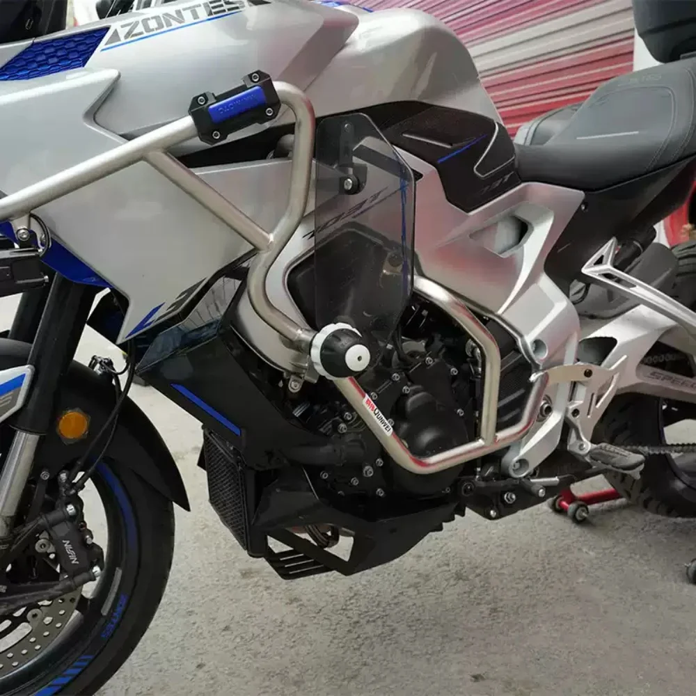 5 Suitable for ZONTES 703T: Stainless steel lower crash bars/engine guards—aftermarket protection against side-impacts and falls