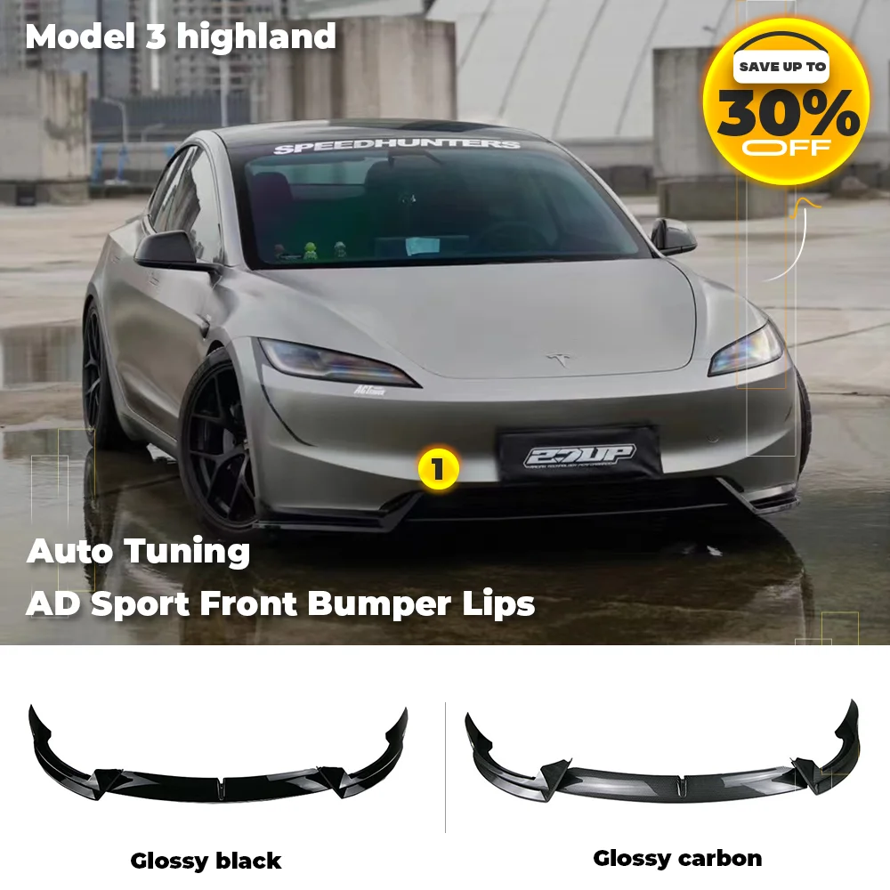 

For Tesla Model 3 Highland AD Front Lip Model 3+ Front Bumper Lip Glossy Black Carbon Sport Spoiler Auto 2024 Accessories