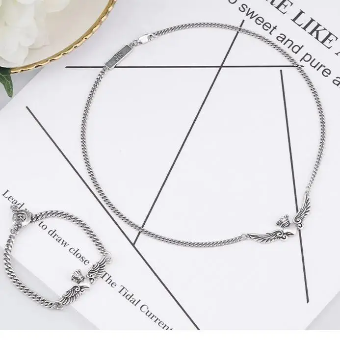 

Wings Crown Bracelet Women's Pure Silver 925 Thai Silver Retro Fashion Silver Bracelet Korean Edition Personalized and Elegant V