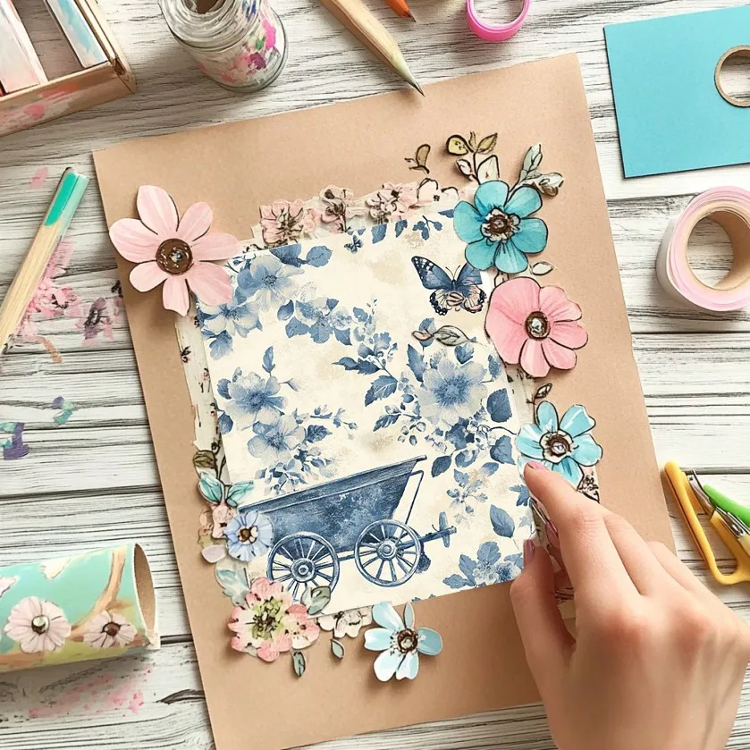 36 ورقة ألوان مائية زرقاء حديقة قصاصات ورقية حزمة ، القرطاسية خمر الفن الحرفية نمط سكرابوكينغ ورقة لمجلة غير المرغوب فيه