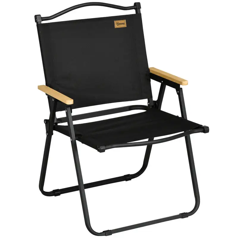 Chaise de camping pliante avec accoudoirs, tissu Oxford et structure en acier, 54 x 59 x 78 cm, noir