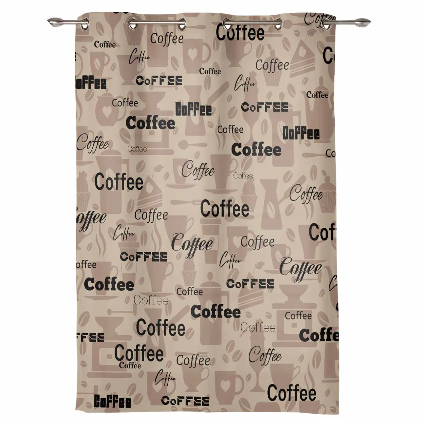 Coffee Text Pattern Modern Living Room Decor Window Treatments Drapes Balcony Kitchen Window Curtains