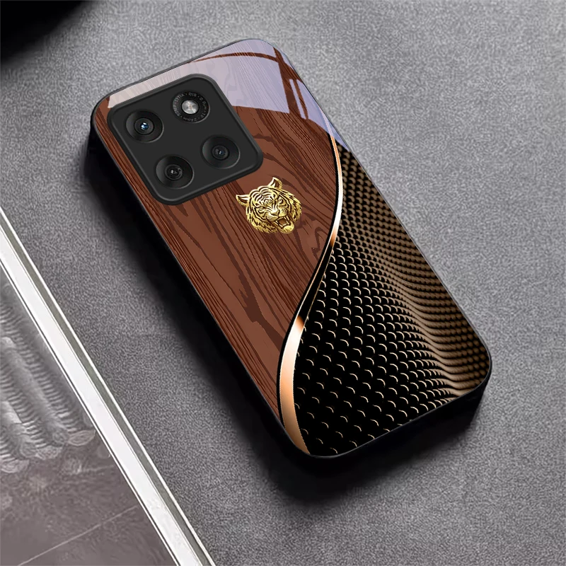 Noble Tiger Crest Black Glass Phone Case For Motorola Moto Edge 70 60 Fusion 50 Ultra 40 Neo 30 Pro 20Lite 60s 50Neo Black Cover