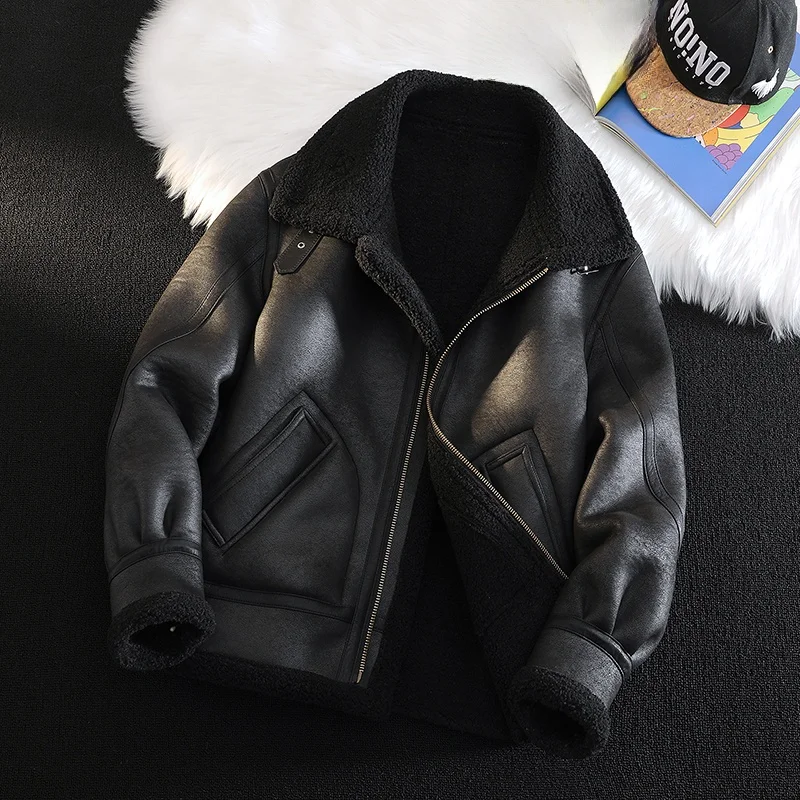 

Мужское зимнее байкерское пальто Thiened Fce на подкладке из овчины, хлопковое пальто, теплая верхняя одежда со стойкой