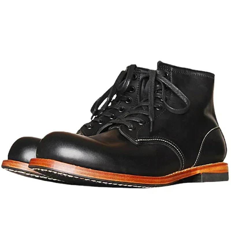 Vintage męskie Goodyear-Welted oryginalne skórzane buty męskie ręcznie robione praca podróżne ślubne botki moda codzienna