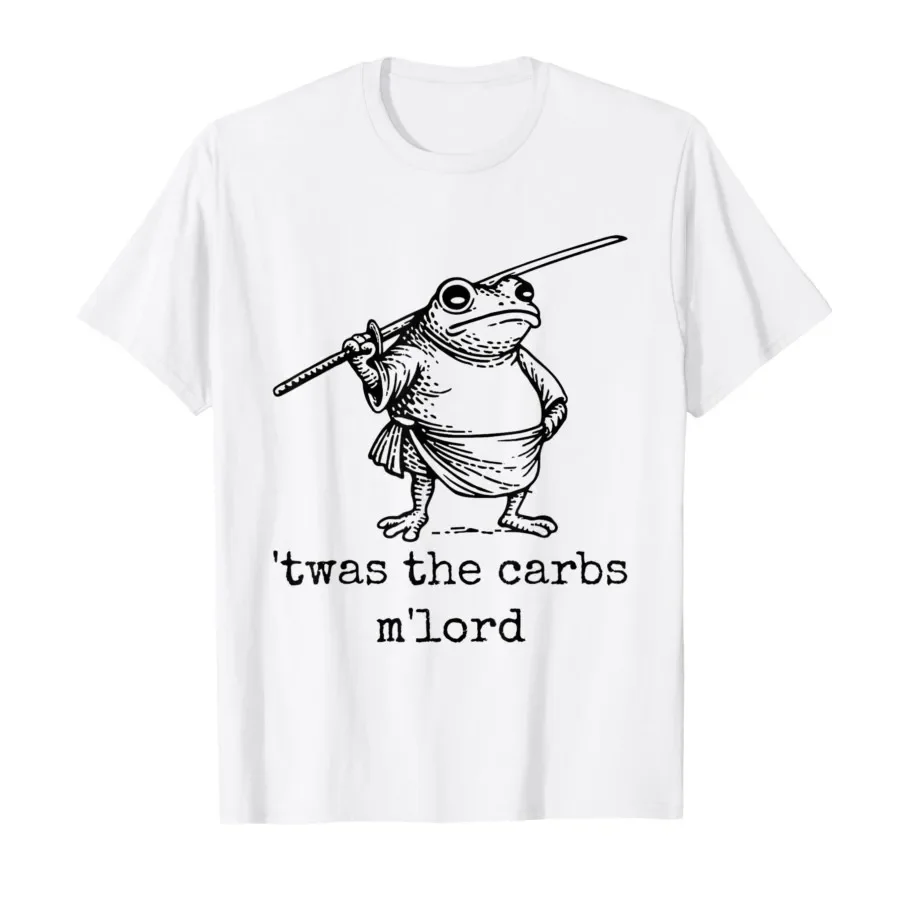 Unisex Kids 100% Cotton Short Sleeve T-Shirt 'TWAS the Carbs M'Lord' Funny Frog Meme Design Top