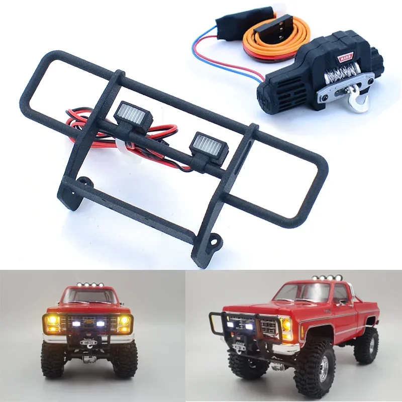 TRX4M Simulated Front Bumper with Light and Winch for 1/18 RC Crawler Car Traxxas TRX4-M Chevrolet K10 Upgrade Parts