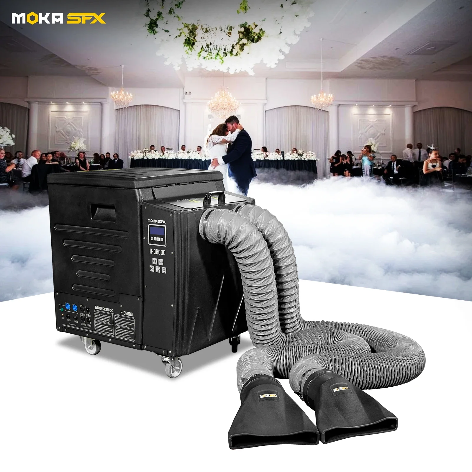 MOKA DMX 6000W Dry Ice Fog Machine Super Dual Output Remote Control Low Lying Fog Machine Professional for Wedding Stage Show