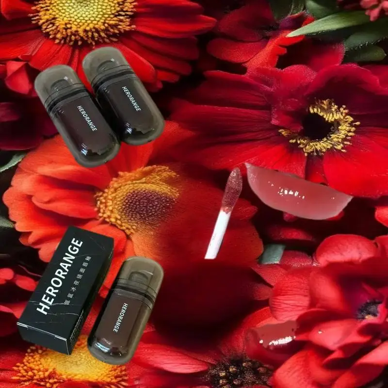 HERORANGE 블랙 미러 립 글로스 지속력 있는 워터리 립 글레이즈 반투명 다크 브라운 레드 리퀴드 립스틱 여성 뷰티 립 화장품