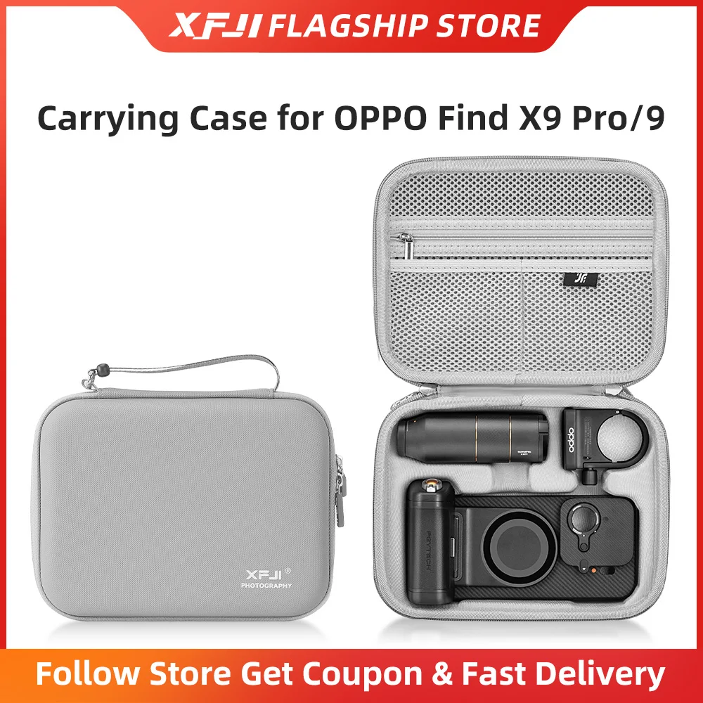 XFJI Carrying Case for OPPO Find X9/9 Pro Photographer's Kit Accessories PU Leather Drop-resistant Hard Shell Storage Bag
