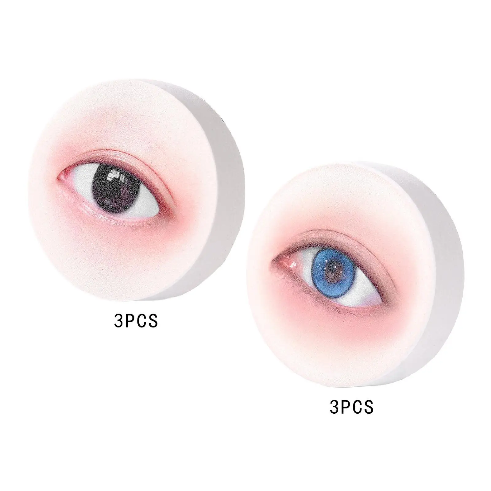 3x Wimpernschwämme zum Üben von Wimperntrainings-Schwammzubehör, Kosmetik-Make-up-Schwamm, augenförmiger Schwamm für Anfänger