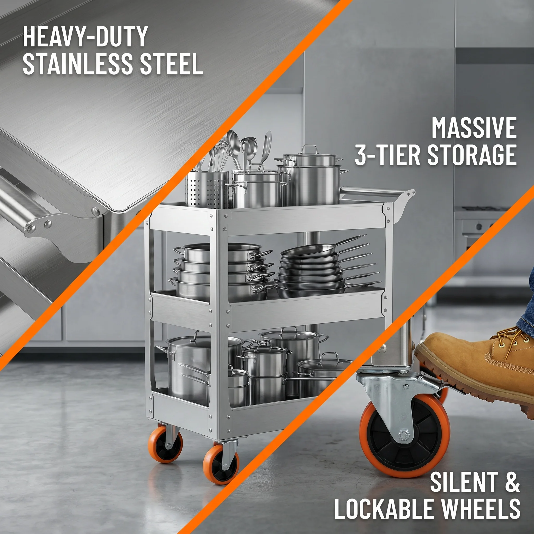 3-Tier Steel Utility Cart - 33 - Workshop Tools Trolley 评论和价格